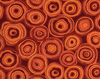 1 Yard BALARINJI CONCENTRIC CIRCLES Orange Aboriginal Indigenous International Folk Art Traditional Jumbana 2005 Andover Quilt Sew Fabric