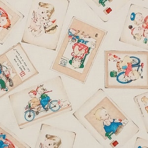 1 Fat Quarter vintage Mabel Lucie Attwell 2001 cartes postales pour tout-petits crème à pois bébé pépinière Junk Journal Woodrow Studio Angleterre tissu
