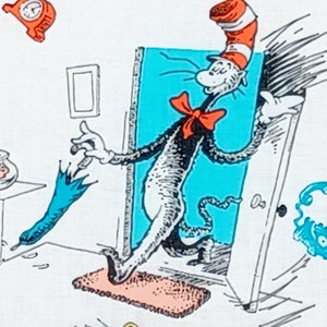 1 yarda de tela para manualidades de costura y acolchado con personajes de dibujos animados infantiles de DR. SEUSS, para guardería de bebés, color verde azulado y naranja