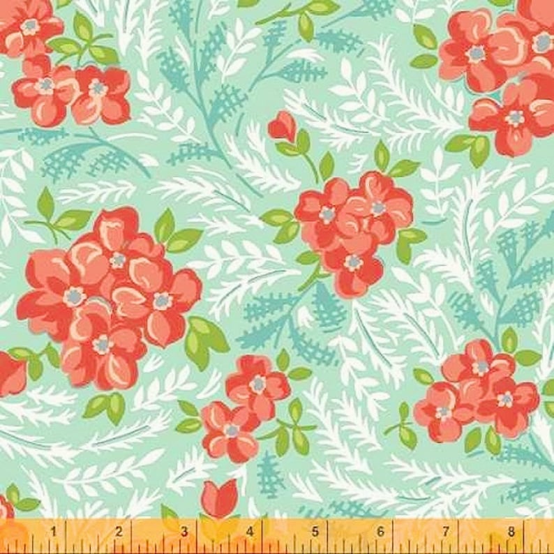 1 Fat Quarter Hazel VINTAGE STYLE FLORAL 1940#39;s Aqua Coral R 1 Fat Quarter Hazel VINTAGE STYLE FLORAL 1940#39;s Aqua Coral R