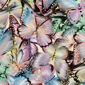 1 Fat Quarter Splendido COLLAGE FARFALLA Studi sulla natura GRIGIO Neon Digitale Blu lime vibrante Insetti Ali Tessuto per quilting e cucito Robert Kaufman