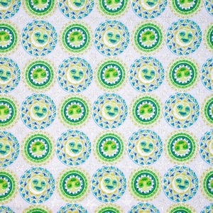 1 Yard Celestial SUN MOON STARS Cosmic Portrait Medallions Metallic Silver Stars Teal Green Janet Orfini Clothing Quilting Sewing Fabric
