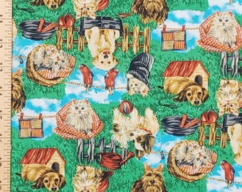 1 Fat Quarter PUPPY + KITTEN LOVE Dogs Cats Backyard Pets Grass Lawn Shamash & Sons Quilting Sewing Craft Fabric