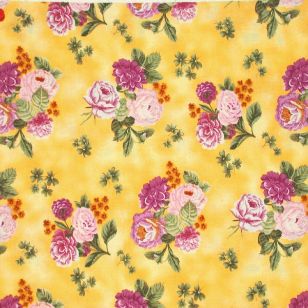 1 Fat Quarter Shabby Chic Irish Mist ROSE & 4 LEAF CLOVER Toss Ro Gregg Northcott Romantic Mauve Pink Golden Yellow Sage Quilting Sew Fabric