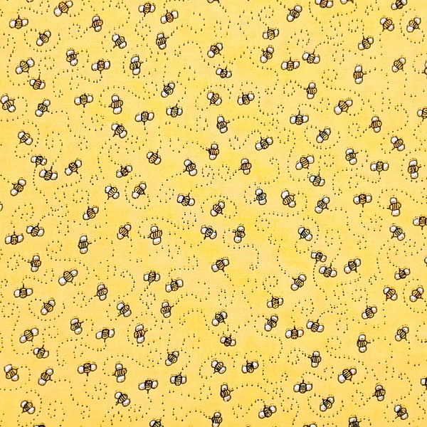 1 Fat Quarter Vintage Mary Engelbreit TINY HONEY BEES Yellow Black Blender Small Scale Cranston from 2001 Nursery Baby Quilting Sew Fabric