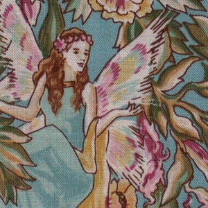 Tessuto da cucito per patchwork fantasy vittoriano SECRET GARDEN FAIRY Aqua Angels Floral Rose & Hubble Woodrow Studios England