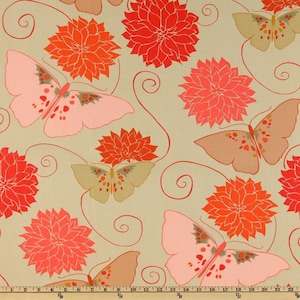 1 Yard Del Hi TANGO Huge Butterflies & Moths VW16 Cinnamon Orange Coral Taupe Flowers Floral Valori Wells Free Spirit Quilting Sewing Fabric