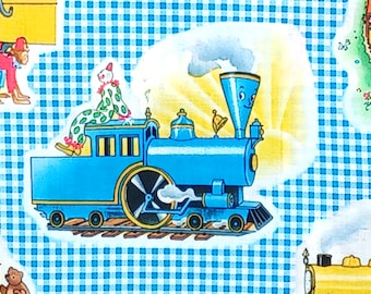 1 Fat Quarter Retro GINGHAM CIRCUS TRAINS Little Engine That Could Clowns Bears Bunny Baby Nursery Children Sewing Quilting Fabric