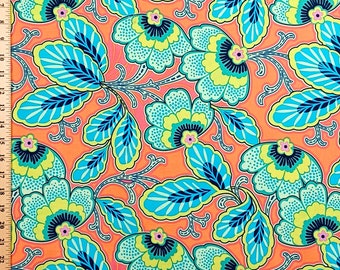 1 Fat Quarter Amy Butler LARK Floral Couture PWAB073 Mandarin Orange Teal Blue Stylized Floral Free Spirit Westminster Quilting Sew Fabric