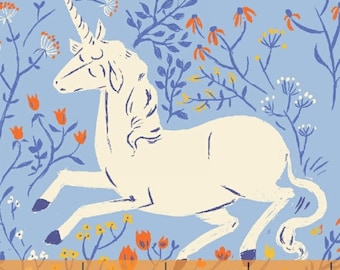 1 cuarto gordo MUY MUY LEJOS 20.º aniversario Unicornio de fantasía Heather Ross 39657 Caballo mágico místico azul Guardería infantil Windham
