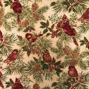 1 Fat Quarter CARDINALS Frosty Winter Impressions Gold Metallic Garnet Red Christmas Holiday Hoffman International Quilting Sew Fabric