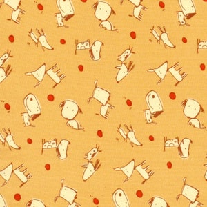 1 jard David Walker Small DOGS TOSS Yellow Mango Boys Will Be Boys Cartoon Puppy Ball Pet Nursery Baby Free Spirit Quilting Sewing Fabric