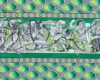 1 Yard MEDIEVAL KNIGHTS MAIDENS Stripe Lime Green Gray Dragon Slayers King Arthur Luana Rubin Timeless Treasures Quilting Sewing Fabric
