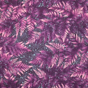 1 Yard CONFETTI FERN FRONDS Plants Batik-Like Wild Weeds Electric Colors Purple Pink Blue Lunn & Mrowka for Kent Avery Quilting Sew Fabric