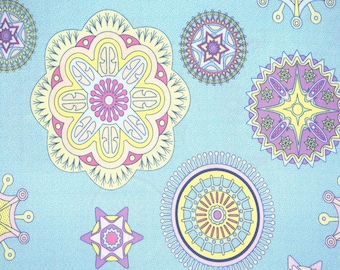 1 Yard KALEIDOSCOPE Mandala Spirograph Snowflakes BLUE PRISM by Funquilts Free Spirit Quilting Sewing Fabric