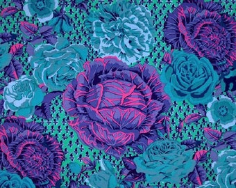 1 Fat Quarter Kaffe Fassett CABBAGE & ROSE GP038 Blue Large Floral Purple Green Pink Quilting Sewing Westminster Fabric