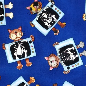 1 Fat Quarter X - RAY CATS Humorus Naughty Kitty Tabby Cat Cobalt Blue Novelty Michael Miller Quilting Sewing Fabric