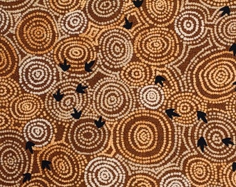 1 Yard Balarinji BIRD FOOTPRINT CIRCLES Gold Aboriginal Indigenous International Folk Art Traditional Jumbana 2005 Andover Quilt Sew Fabric