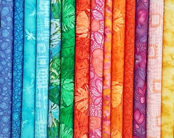 14 Fat Quarters CRYSTALS INSECTS FLORALS Rainbow Prism Jelly Crush Flowers Bugs Saturated Color Abstract Gail Kessler Andover Quilting Sew