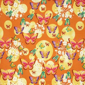 1 Yard METAMORPHOSIS Schmetterling Blumen Sonnen Natur Studien Insekten Hell Orange Gelb Lila Druck Konzepte Quilten Nähen Stoff