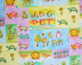 1 Yard Sue Zipkin PRECIOUS BABY ABC Blocks Turtle Owl Sheep Sun Moon Pink Pigs Pastel Purple Green Yellow Shamash & Sons Quilting Sew Fabric