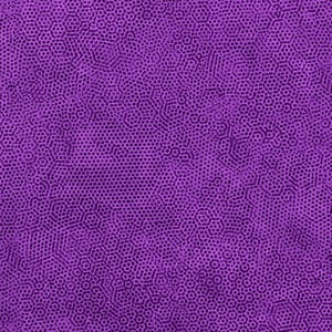 May include: Close-up of a purple fabric with a repeating pattern of dark purple dots and hexagonal shapes. The fabric is a solid color with a textured appearance. A pink ruler is on the left side of the image.