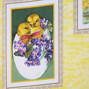 Biglietti di auguri pasquali da 1 metro PEEPS Cartoline in stile vintage Pulcini Violette Lemon Spray Northcott Giallo Giornale spazzatura Collage Quilt Cucito Tessuto