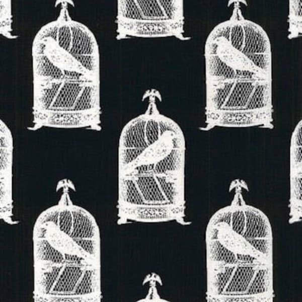 1 Fat Quarter NEVERMORE JACKDAWS Crows Black Birds GOTH DC5523-blk Gothic Steampunk Cages Halloween London Portfolio Goth Michael Fabric