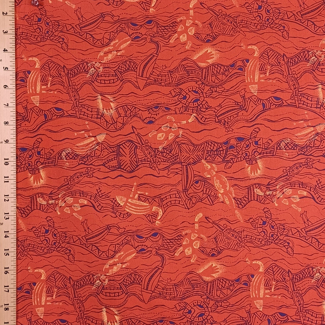 1 Yard Balarinji LANDSCAPE ANIMALS Turtle Bird Orange Aboriginal ...