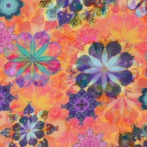 1 Fat Quarter VENICE MANDALAS Vibrant Abstract Floral Christiane Marques AQSD-19719-143 Coral Robert Kaufman Quilting Sewing Fabric