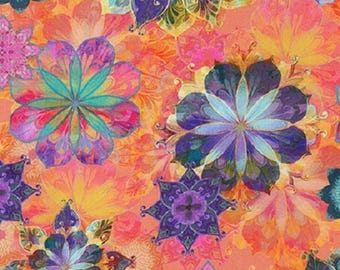 1 Fat Quarter VENICE MANDALAS Vibrante Abstrato Floral Christiane Marques AQSD-19719-143 Coral Robert Kaufman Tecido para Costura e Quilting