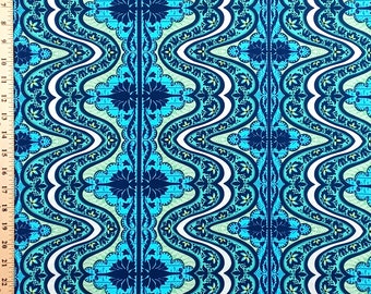 1 Fat Quarter Amy Butler LARK Gypsy PWAB072 Cobalt Dark Blue Aqua Wavy Floral Kaleidoscope Free Spirit Westminster Quilting Sewing Fabric