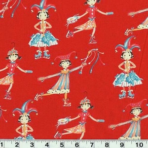 1 Fat Quarter HOLLY GIRL SKATERS Rosso Felicity Miller Holly Girls Skaters Natale Inverno Vacanze Westminster Quilting Tessuto da Cucito