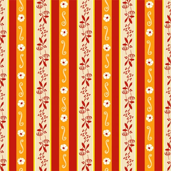 1 Fat Quarter Retro 70's Style Calico STRIPE ROWS Fresh Aire BJ Lantz Petite Floral Red Orange Yellow Studio E Quilting Sewing Fabric