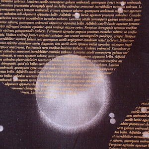 1/2 Yard Lonni Rossi LONNI'S TYPOSPHERES Unique Poetry Planets Celestial Metallic Gold Black Steel Abstract Andover Quilting Sewing Fabric