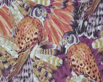 1 Yard WILD RAPTORS Wilderness Birds of Prey Purple Aviary Birding Realistic Hunting Forest David Textiles Quilting Sewing Fabric