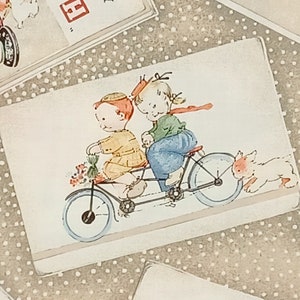 1 Fat Quarter Vintage Mabel Lucie Attwell 2001 TODDLER CARDS TAUPE Polka Dot Baby Nursery Woodrow Studio London, England Quilting Sew Fabric