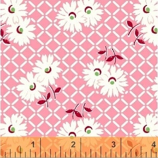1 Fat Quarter Sugar Sack 2 DAISY GRID Pink Retro Vintage Style 1940's Reproduction Calico Flowers Whistler Studio Windham Quilting Sewing