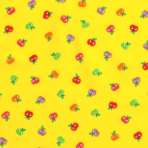 1 Fat Quarter MOMO ANTHROPOMORPHIC Petit Apples Happy Apple Eyes Doll Clothes Timeless Treasures Yellow Quilting Sewing Cotton Fabric