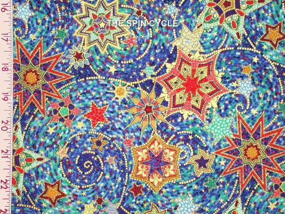 Fat Quarter Celestial MOSAIC STARRY NIGHT Peggy Toole Stars