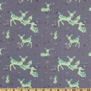 1 Fat Quarter Woodland Wonderland Fauns Mushrooms Fungi CUTE DEER & SHROOMS JY11 Grey Jay McCarroll Free Spirit Quilting Sewing Fabric