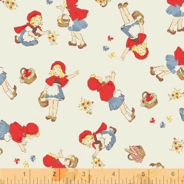 1 Fat Quarter Little Red Riding Hood Fairy Tale Modern Baby Nursery Children Red Blue Whistler Studios Windham Sewing Quilting Fabric