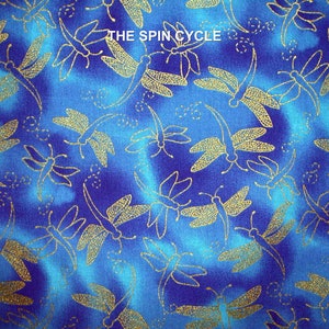1 Fat Quarter Gold Metallic MIDNIGHT DRAGONFLY Cobalt Blue Aqua Sky Insect Dramatic Nature cm2978 Michael Miller Quilting Sewing Fabric