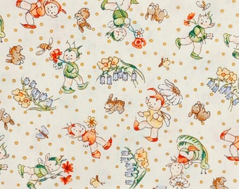 1 Fat Quarter Vintage Mabel Lucie Attwell 2001 TINY FAIRY ELVES Cream Baby Nursery Woodrow Studio London, England Quilting Sewing Fabric