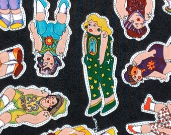 1 Yard FIESTA PAPERDOLL LADIES Female Girls Paper Dolls Characters Bright Saturated Color Terrie Mangat Free Spirit Quilting Sewing Fabric