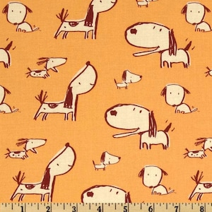1 Fat Quarter David Walker DOGS BIG LITTLE Boys Will Be Boys Orange Chocolate Cartoon Puppy Pet Nursery Baby Free Spirit Quilting Sew Fabric