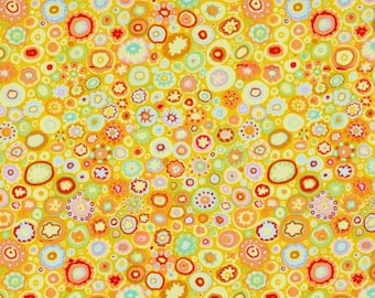 1 Yard Kaffe Fassett PAPERWEIGHT GP20 Yellow Millefiori Kalidescope Orange Green Abstract Rings Floral Quilting Sewing Westminster Fabric