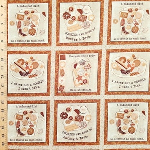 28 - 5&quot; Squares in a 23&quot; x 44&quot; Panel Piece BISCOTTI ITALIAN COOKIE Holiday Baking Warm Browns Beige Neutrals Junk Journal Quilt Sew Fabric