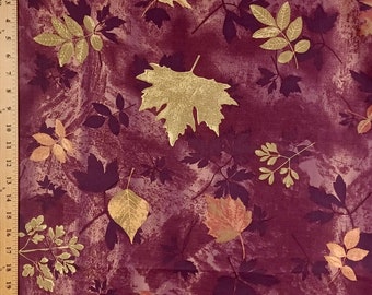 1 Yard AUTUMN SPIRIT Falling Leaves Warm Rustic Maple Oak Beech Fall Leaf Maroon Brown Season Nature Springs Quilting Sewing Fabric