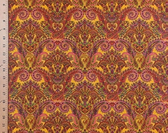 1 Yard Henna PAISLEY PANACHE Ro Gregg Mustard Cranberry Gold Rose Floral India Inspired Collage Northcott Quilting Sewing Fabric